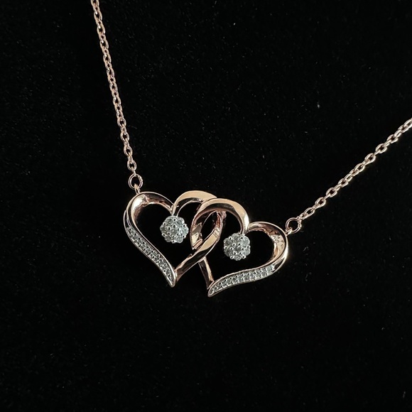 1/10ctw 14k Rose Gold over Silver Heart necklace by Diamond Blossom - Picture 5 of 7